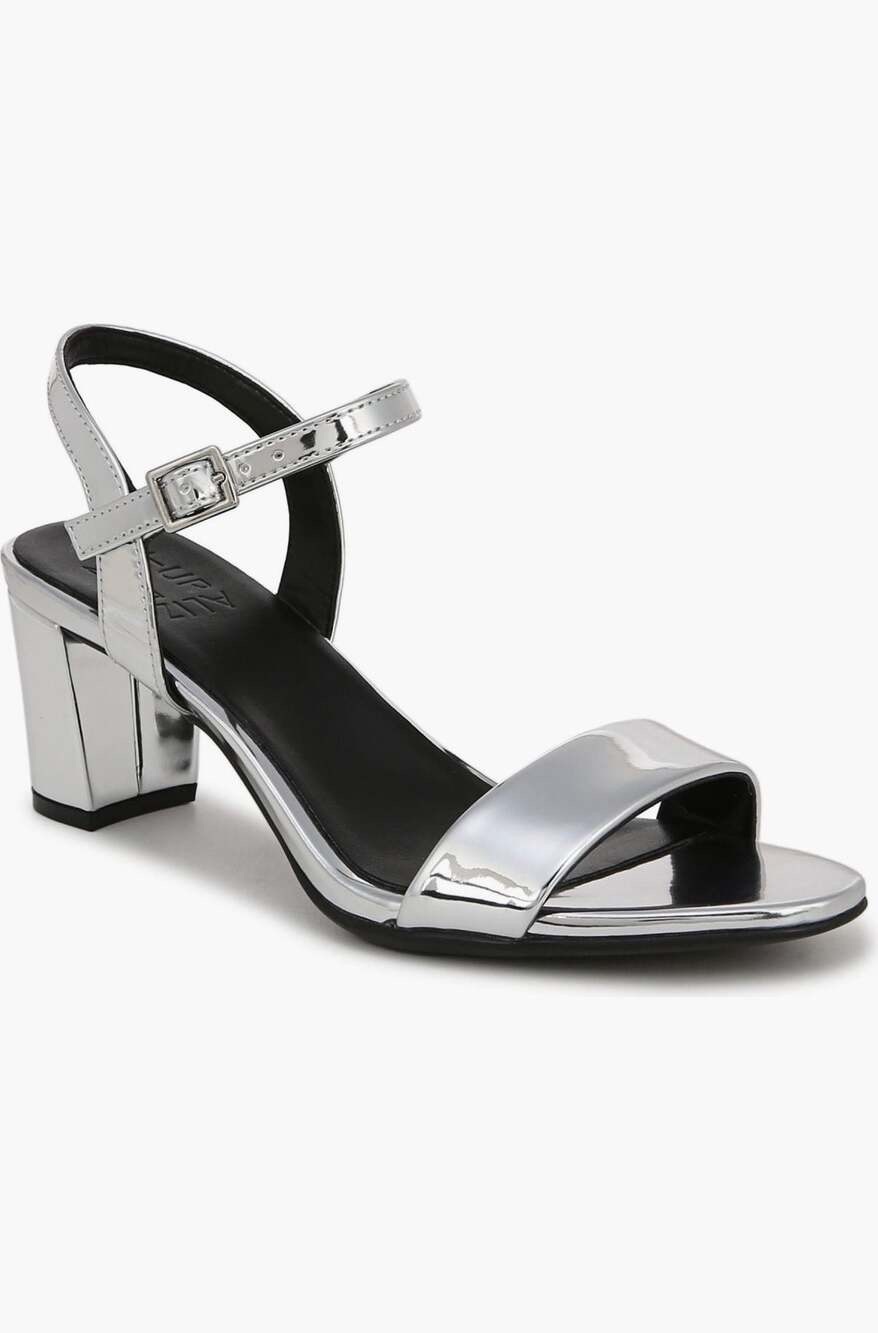 NIB Naturalizer Womens Bristol Ankle Strap Block Heel Sandal Silver, Size 8
